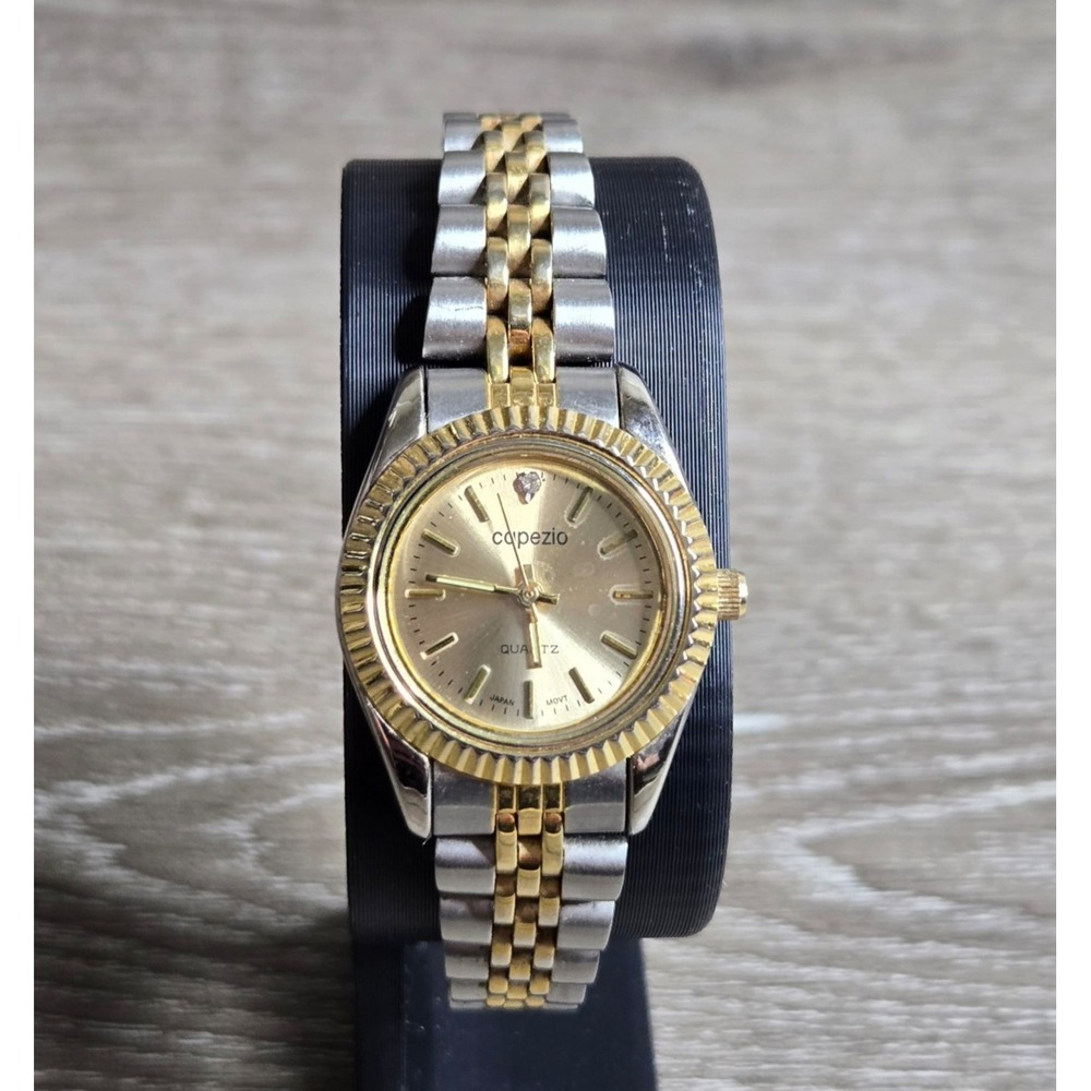 Capezio Fluted Bezel Jubilee Bracelet Women Quartz Watch Two Tone Gold Silver